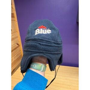 Labatt Blue Real Hockey Fleece Trapper Hat Winter Ear Flap Cap Navy